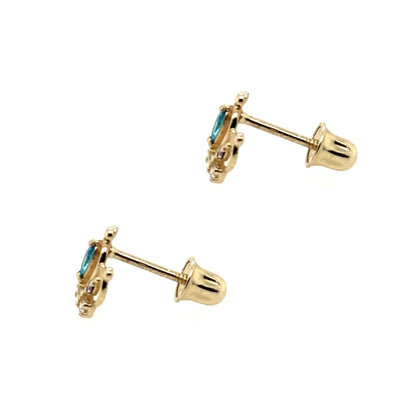 14K Solid Yellow Gold Crown Screw Back CZ Stud Earrings