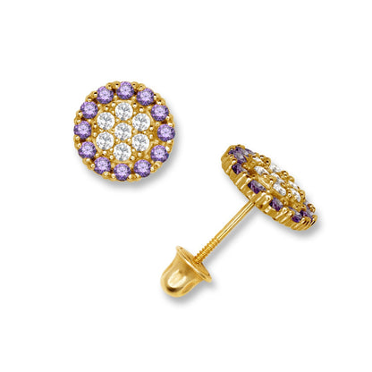 14K Yellow & White Gold Round Shaped Beautiful Stud Earrings for Women