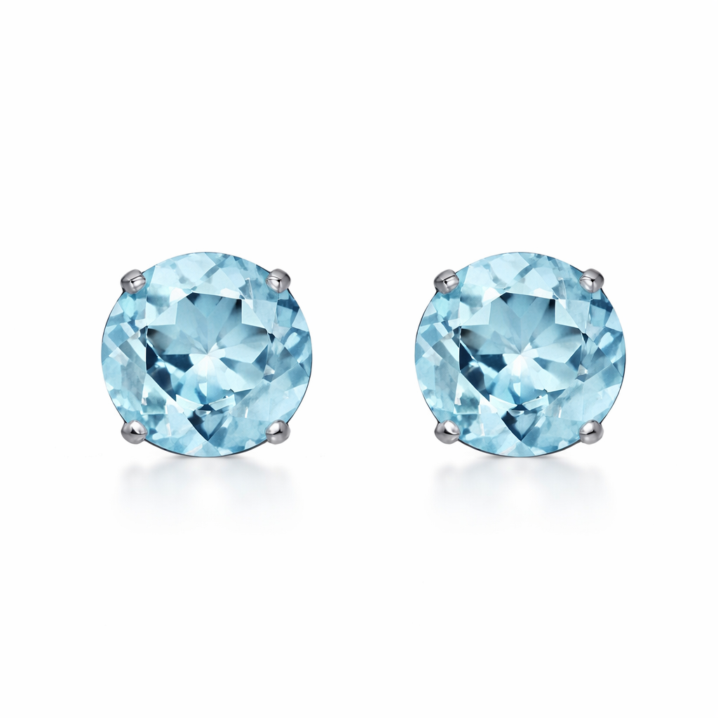 14K Solid White Gold 5mm Round Birthstone Stud Earrings with screw back