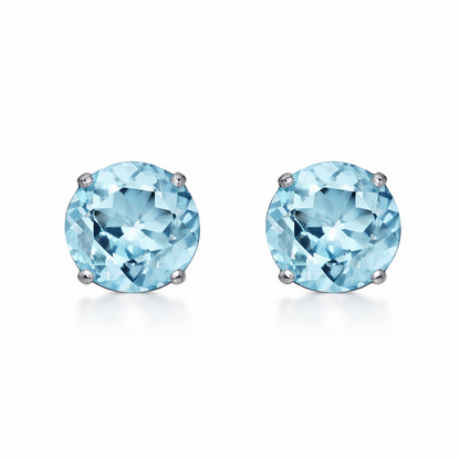 14K Solid White Gold 5mm Round Birthstone Stud Earrings with screw back