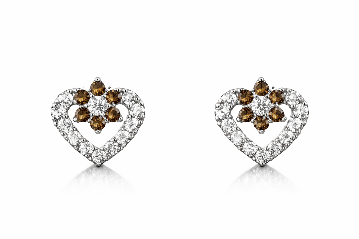 14K White Gold CZ Heart Shape Stud Earrings