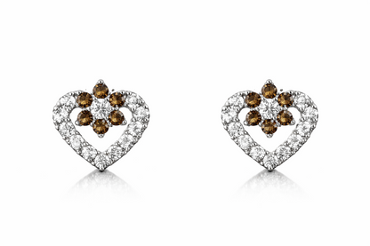 14K White Gold CZ Heart Shape Stud Earrings