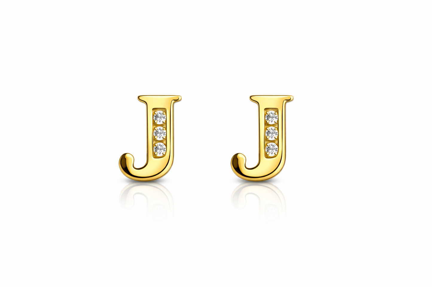 14k Yellow or White Gold Initial Letters CZ Stud Earrings