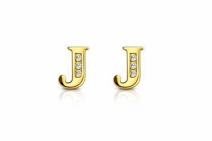 14k Yellow or White Gold Initial Letters CZ Stud Earrings