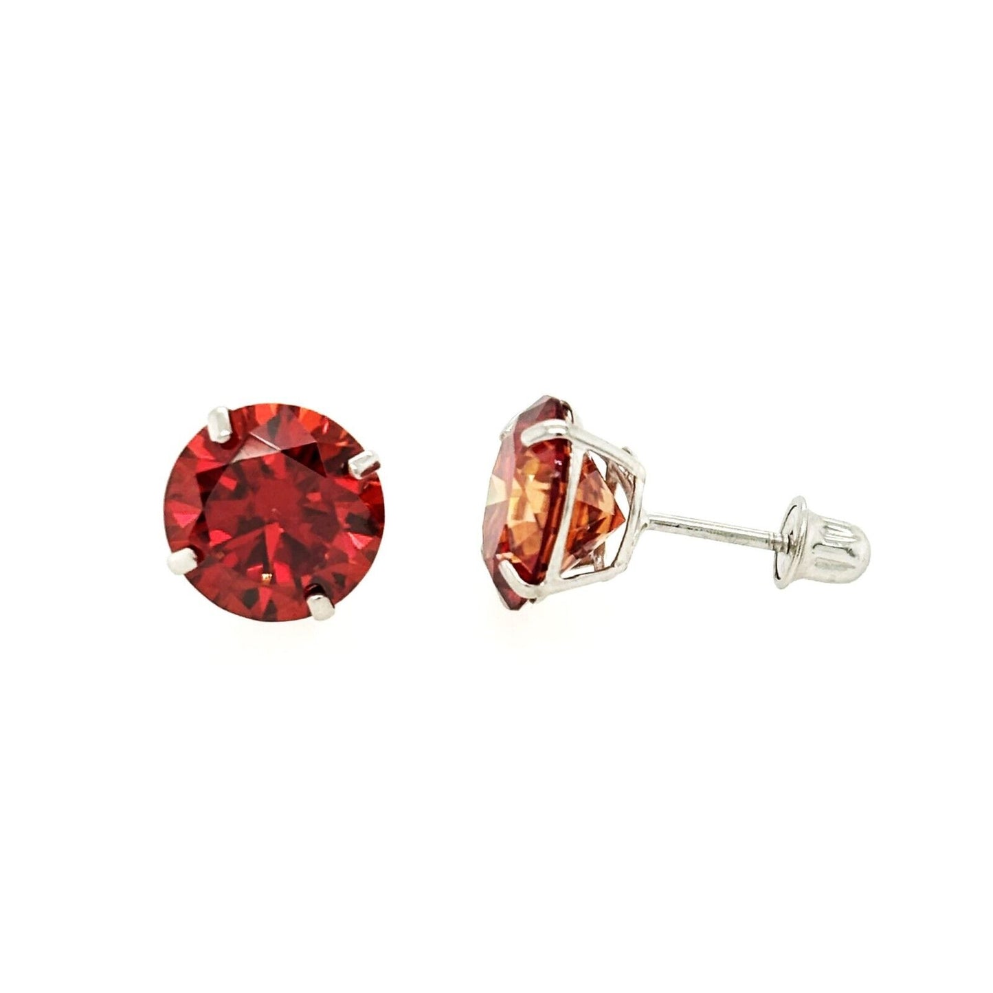 14K Gold GRA Certified D-VVS1 Round Garnet Moissanite Screw Back Studs Earrings