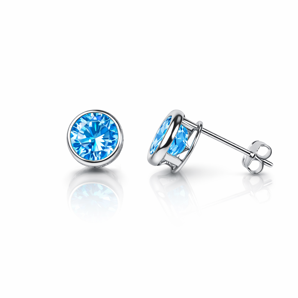 14K Round Bezel Set 6MM Yellow Gold Birthstone Earrings