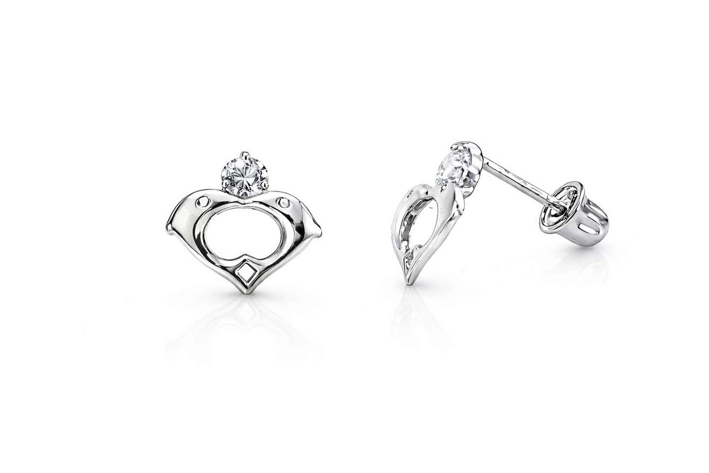 14k Yellow White Gold Double Dolphin Earrings