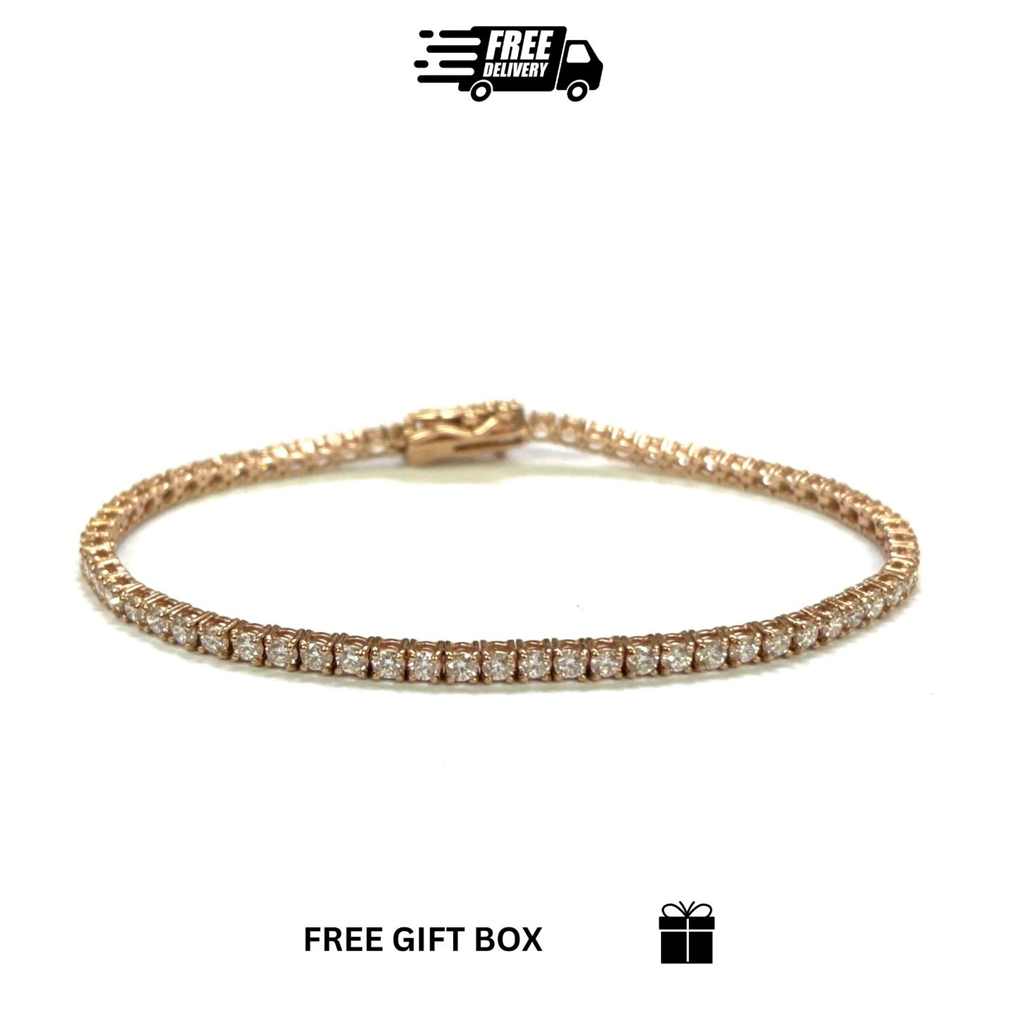 14K Rose Gold Round Lab Grown Diamond Tennis Bracelet  7 Inches