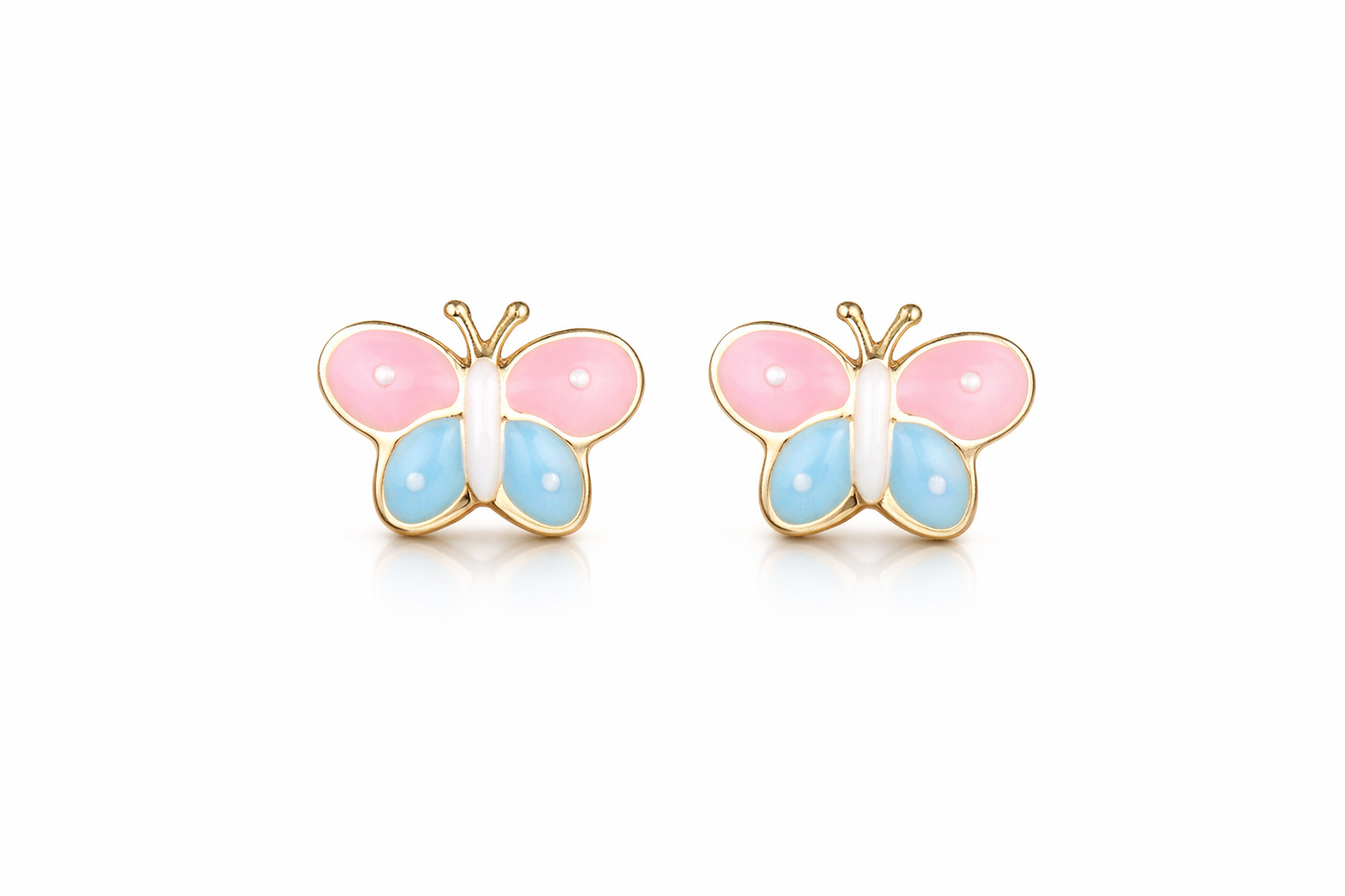 14k Yellow Gold Enamel Butterfly Baby earrings, Screw Back