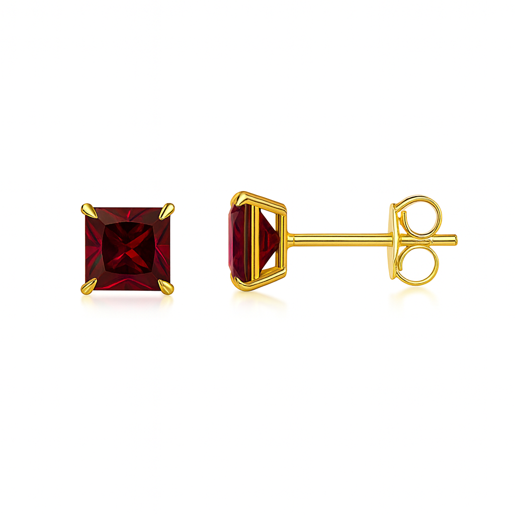 14k Yellow Gold Solid Square Princess Cut Birthstone 4MM CZ Stud Earrings