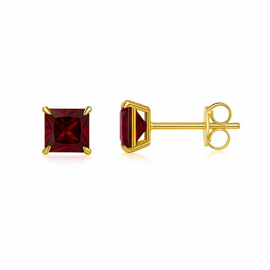 14k Yellow Gold Solid Square Princess Cut Birthstone 4MM CZ Stud Earrings