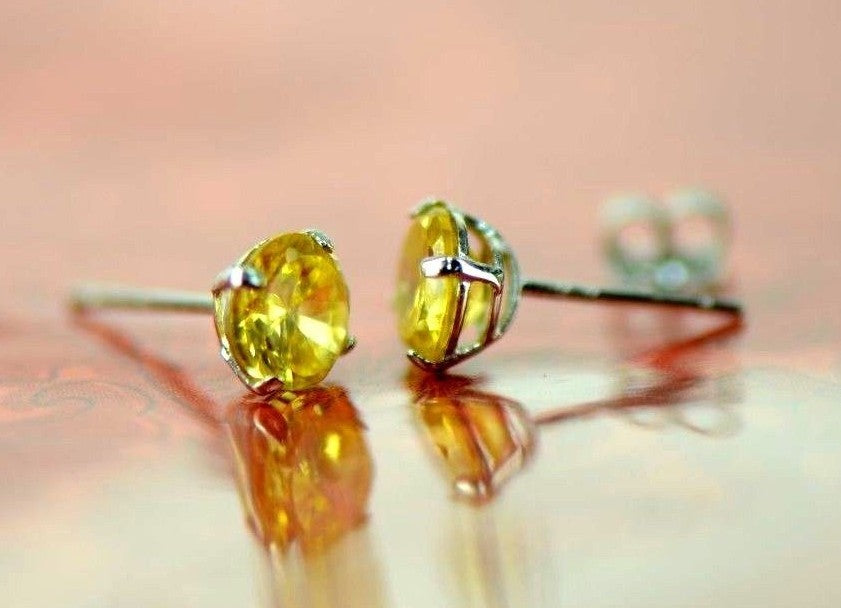 14K Solid White Gold 5mm Round Birthstone Stud Earrings with Push Back