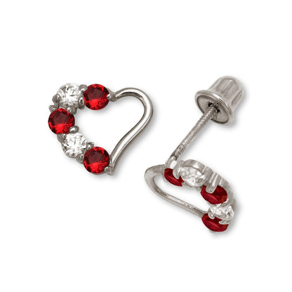 14K Yellow & White Gold Heart Stud Earrings for Girls