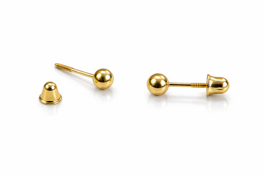 14k Solid Yellow Gold Ball stud earrings with screw back round High Polish