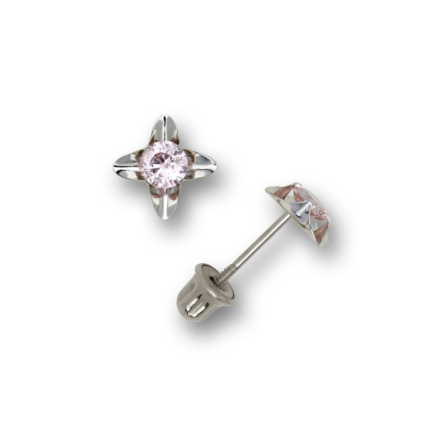 14k Yellow and White Gold Cz Stud Earrings
