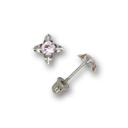 14k Yellow and White Gold Cz Stud Earrings