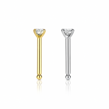14k Yellow or White Gold CZ Round Nose Piercing Stud