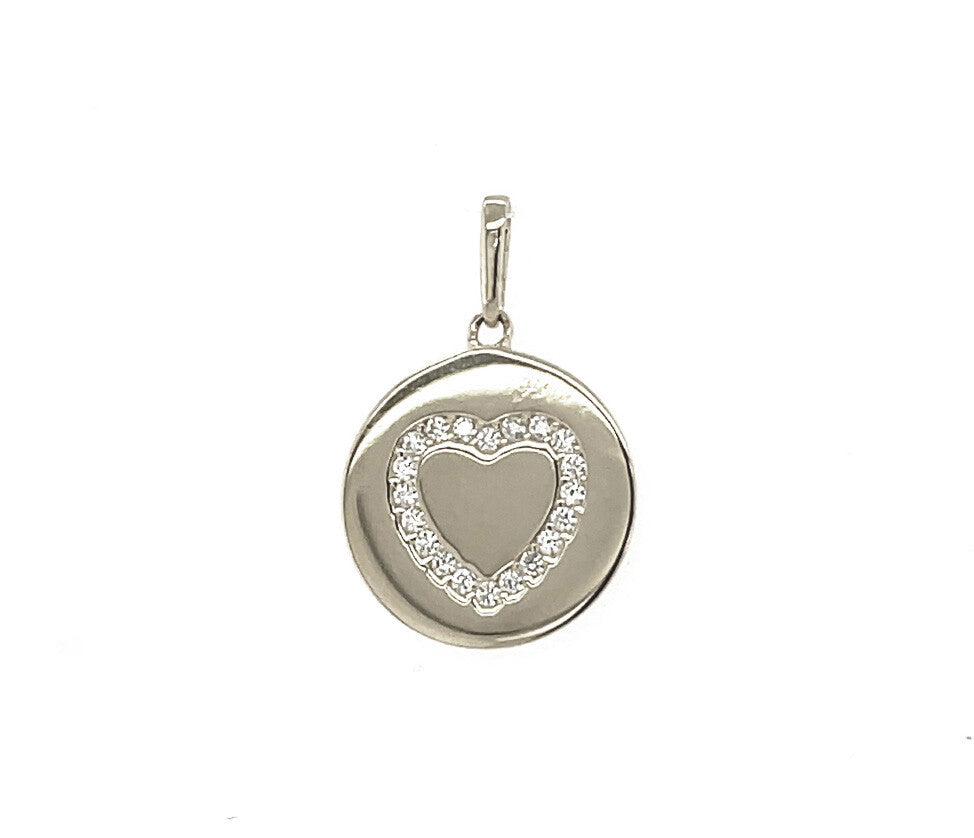 14k Yellow/ White/ Rose Gold Disc Heart CZ Pendant