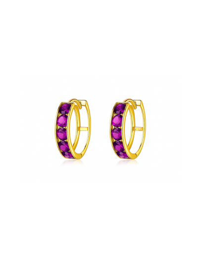 14k Yellow Gold CZ Birthstones Huggie Earrings