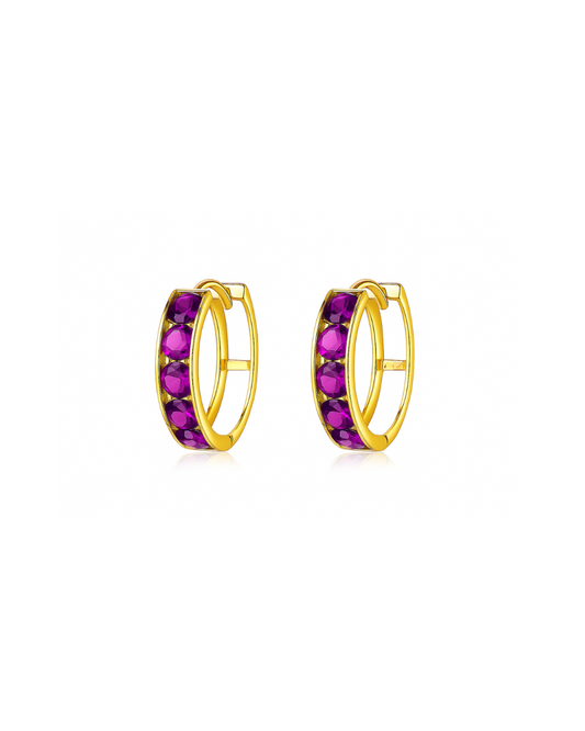 14k Yellow Gold CZ Birthstones Huggie Earrings