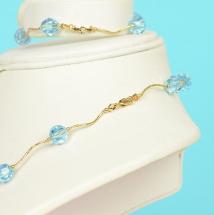 14kYellow Gold swarovski crystals Beads 3pcsWomen Set:Necklace,Bracelet,Earrings
