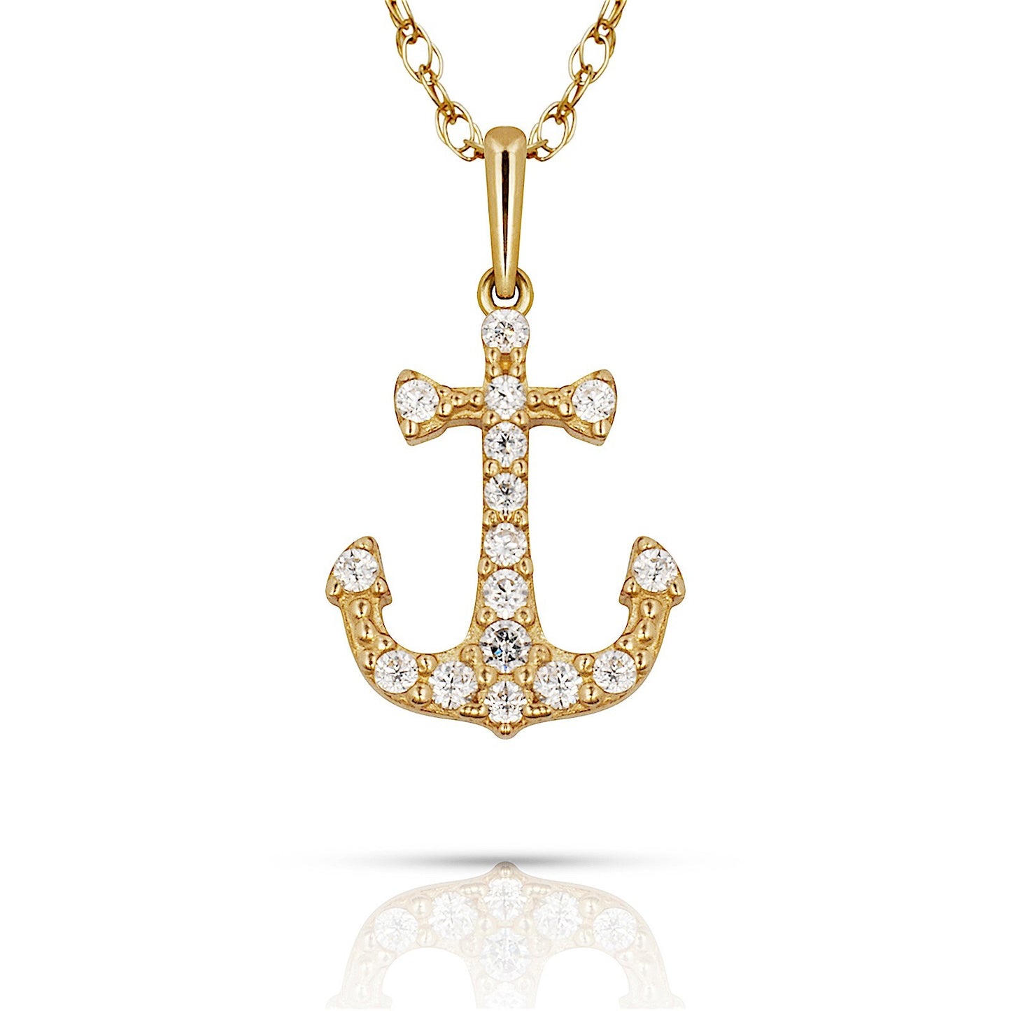 14K Yellow & White Gold Anchor Pendant For Women