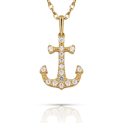 14K Yellow & White Gold Anchor Pendant For Women