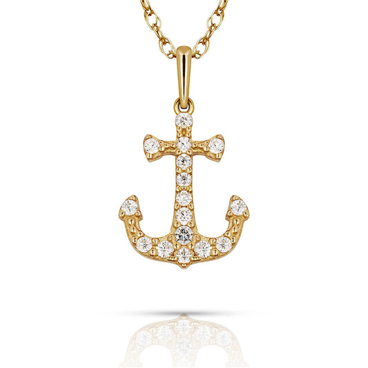 14K Yellow & White Gold Anchor Pendant For Women