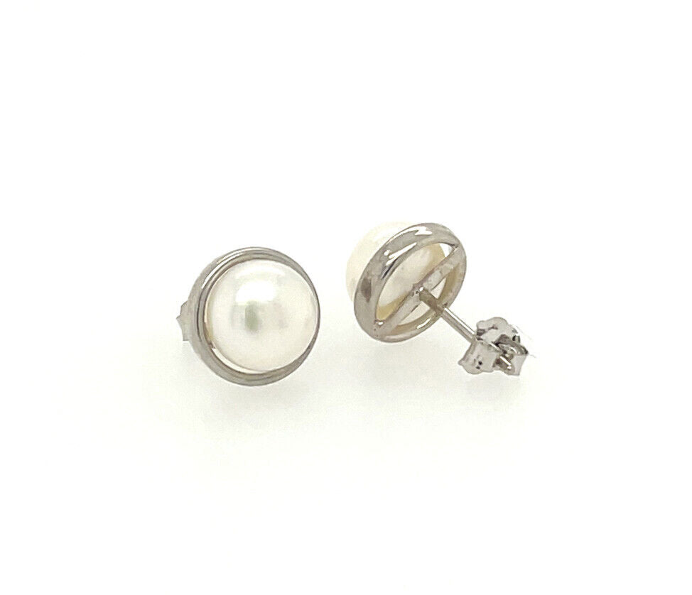 14K Yellow and White Pearl  Stud Earrings