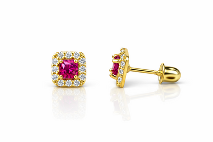 14k Yellow Gold Cushion Stud Earrings with Screw Back