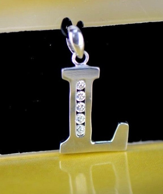 14k Solid White Gold Initial Letter CZ Pendant