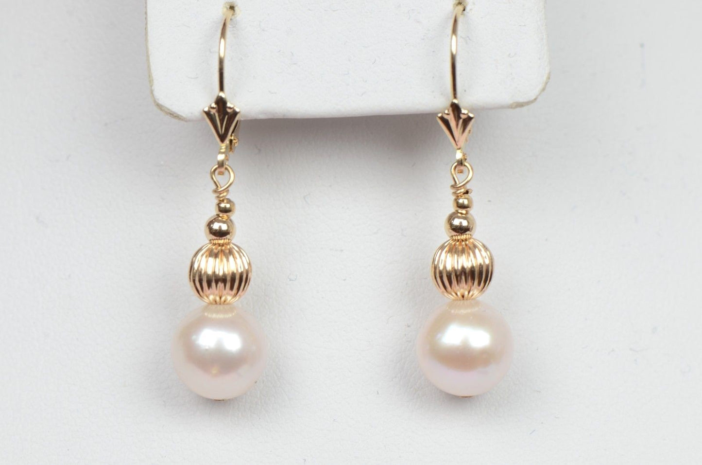14K Yellow Gold Natural White genuine Pearl Necklace, Bracelet,  Earrings Set