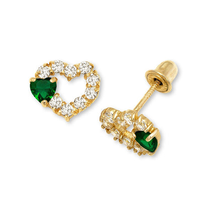 14K Yellow & White Gold Heart Shape Screw Back Earrings for Women