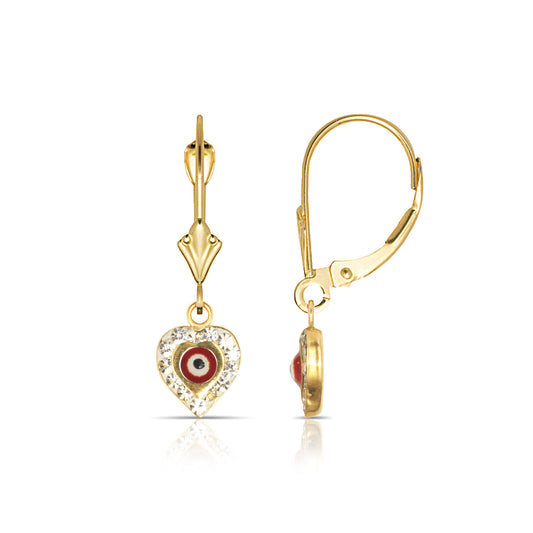 Heart Evil Eye 14K Yellow/white Gold Dangle Earrings