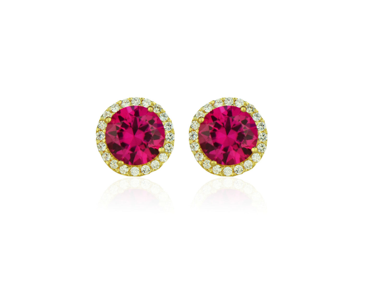 14K Yellow Gold Round Halo CZ Stud Push Back Earrings