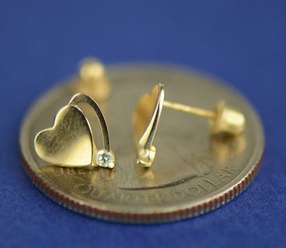 14K White or Yellow Gold Heart Shape CZ Stud Earrings