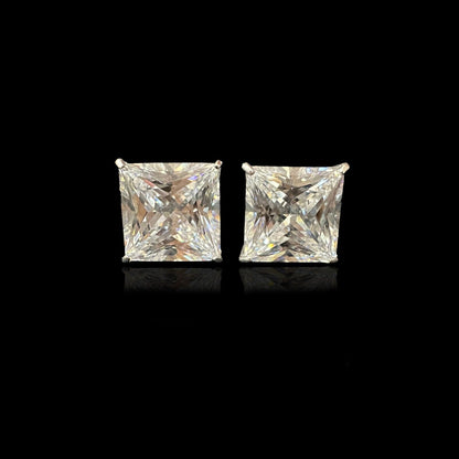 14k Heavy Basket White Gold Square AAA Quality CZ Stud Earrings with Push Back