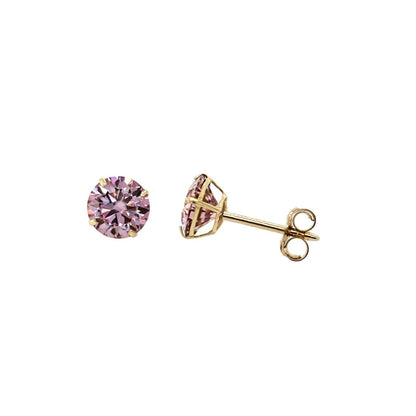 14K Gold GRA Certified D-VVS1 Round Pink Moissanite Push Back Studs Earrings