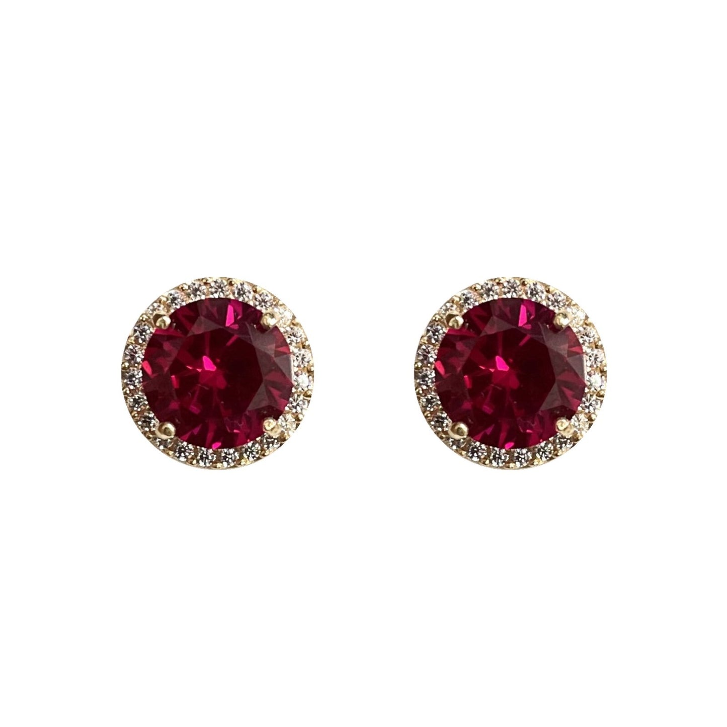 14K Solid Yellow Gold Halo Stud Push Back Earrings