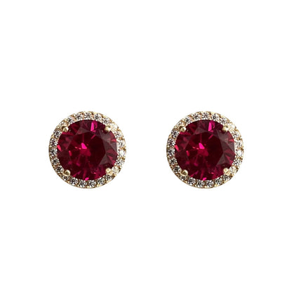 14K Solid Yellow Gold Halo Stud Push Back Earrings