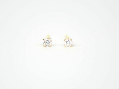 CZ Stud Earring Round cut in 14k yellow gold Screw back