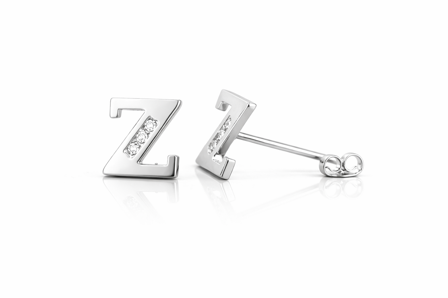 14k Yellow or White Gold Initial Letters CZ Stud Earrings