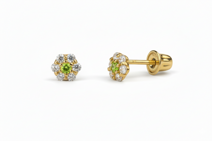 14K Yellow Gold Flower Shaped  Screw Back Stud Earrings for Women