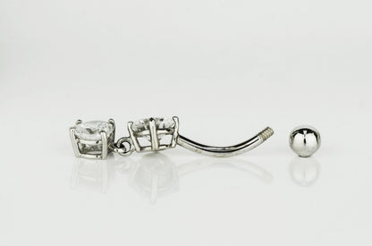 14k Yellow or White Gold Belly Button Dangle CZ Barbel Bar Ring