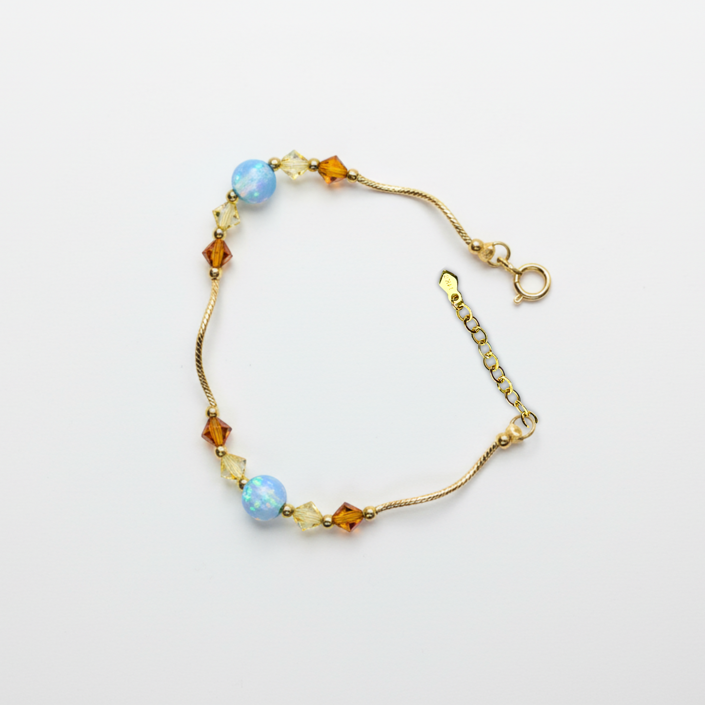 14k Yellow Gold Baby Bracelet Opal and Crystals from Swarovski -With Extension