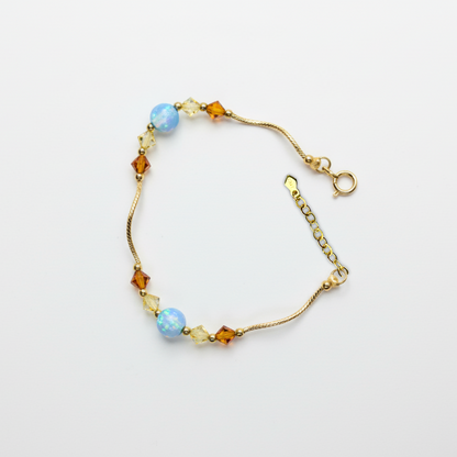 14k Yellow Gold Baby Bracelet Opal and Crystals from Swarovski -With Extension