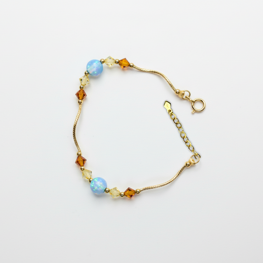 14k Yellow Gold Baby Bracelet Opal and Crystals from Swarovski -With Extension