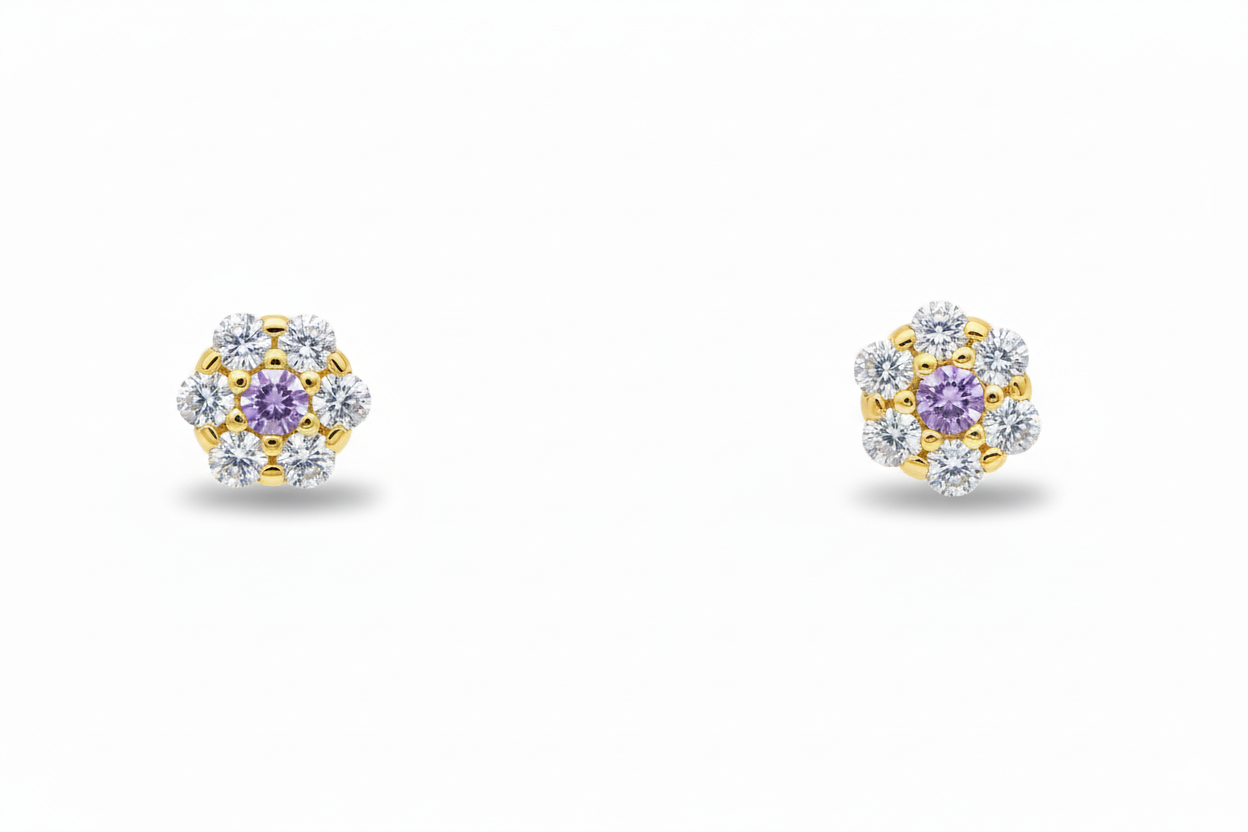 14K Yellow Gold Flower Shaped  Screw Back Stud Earrings for Women