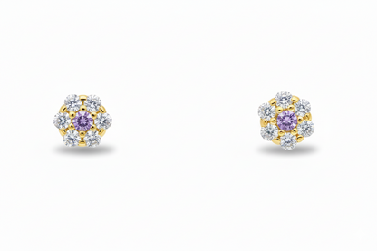 14K Yellow Gold Flower Shaped  Screw Back Stud Earrings for Women