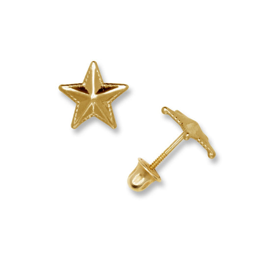 14K Yellow & White Gold  Pretty Star Screw Back Stud Earrings for Women